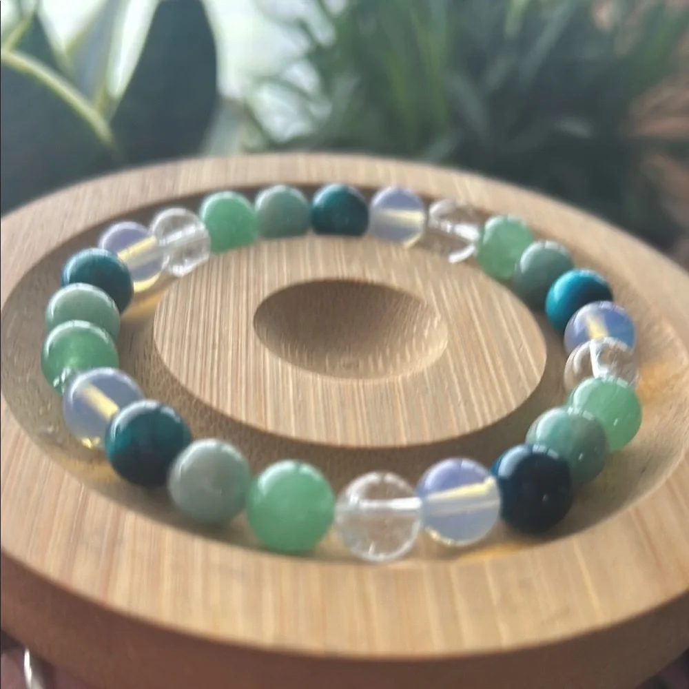 Handmade Amazonite +Blue Tigers Eye +Green Aventurine Quartz Beaded Bracelet
